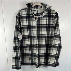 O'Neill Women’s Black and White Plaid Jacket Half Zip Hoodie Size L Fleece
